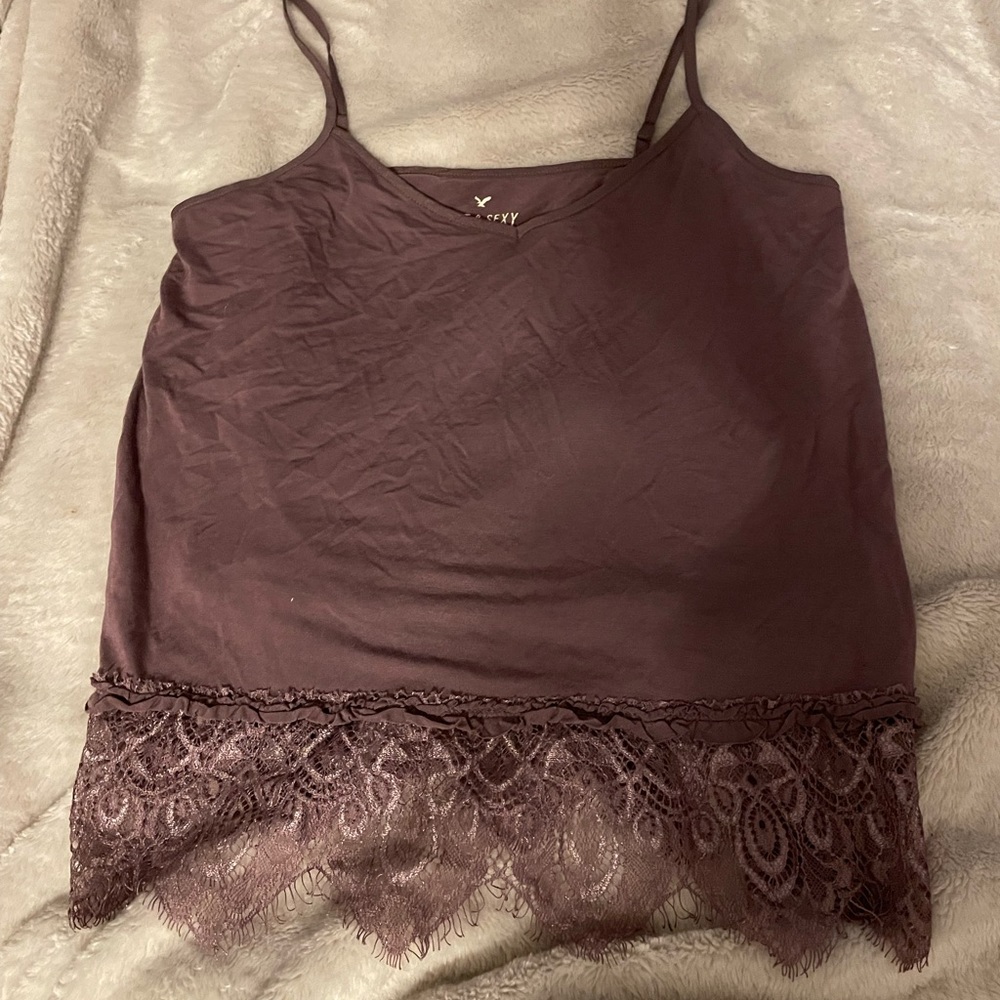 american eagle soft & sexy tank top in purple size small with lace at bottom
